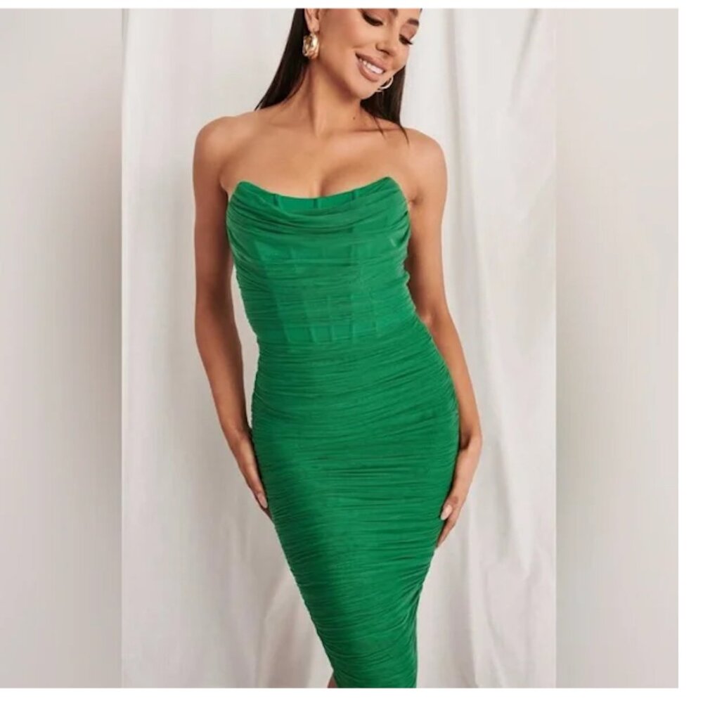 Lavish Alice Green Corset Mesh Dress Strapless Bodycon Midi NWT - Size Multiple - Picture 3 of 4